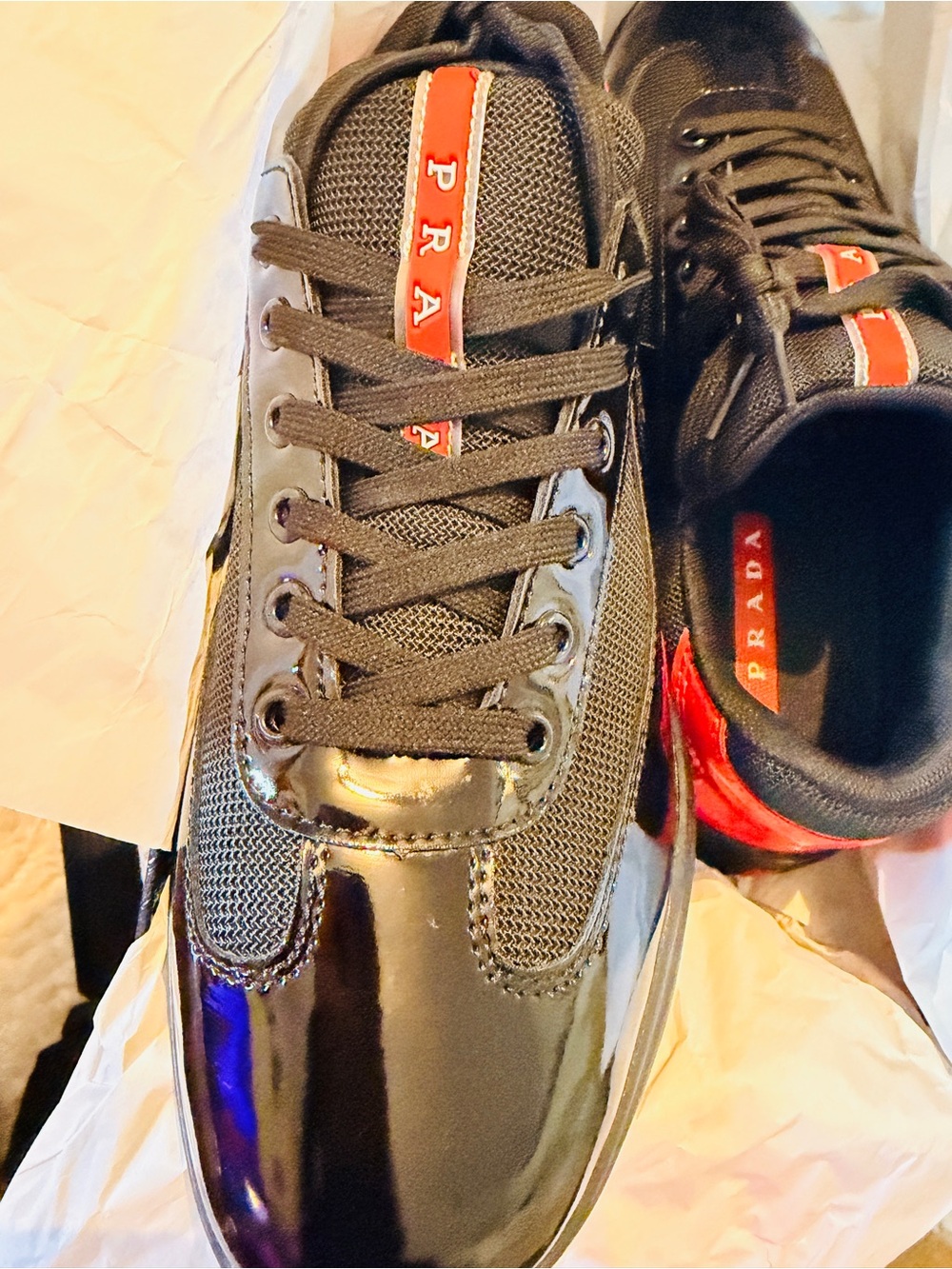 Prada Men’s Black Sneakers with Red Heel Accents - Picture 10 of 11